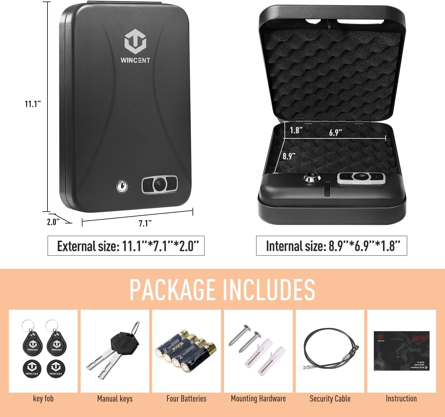 Gun Safe Lock Box Portable Pistol Safe One Gun Capacity with RFID & Key