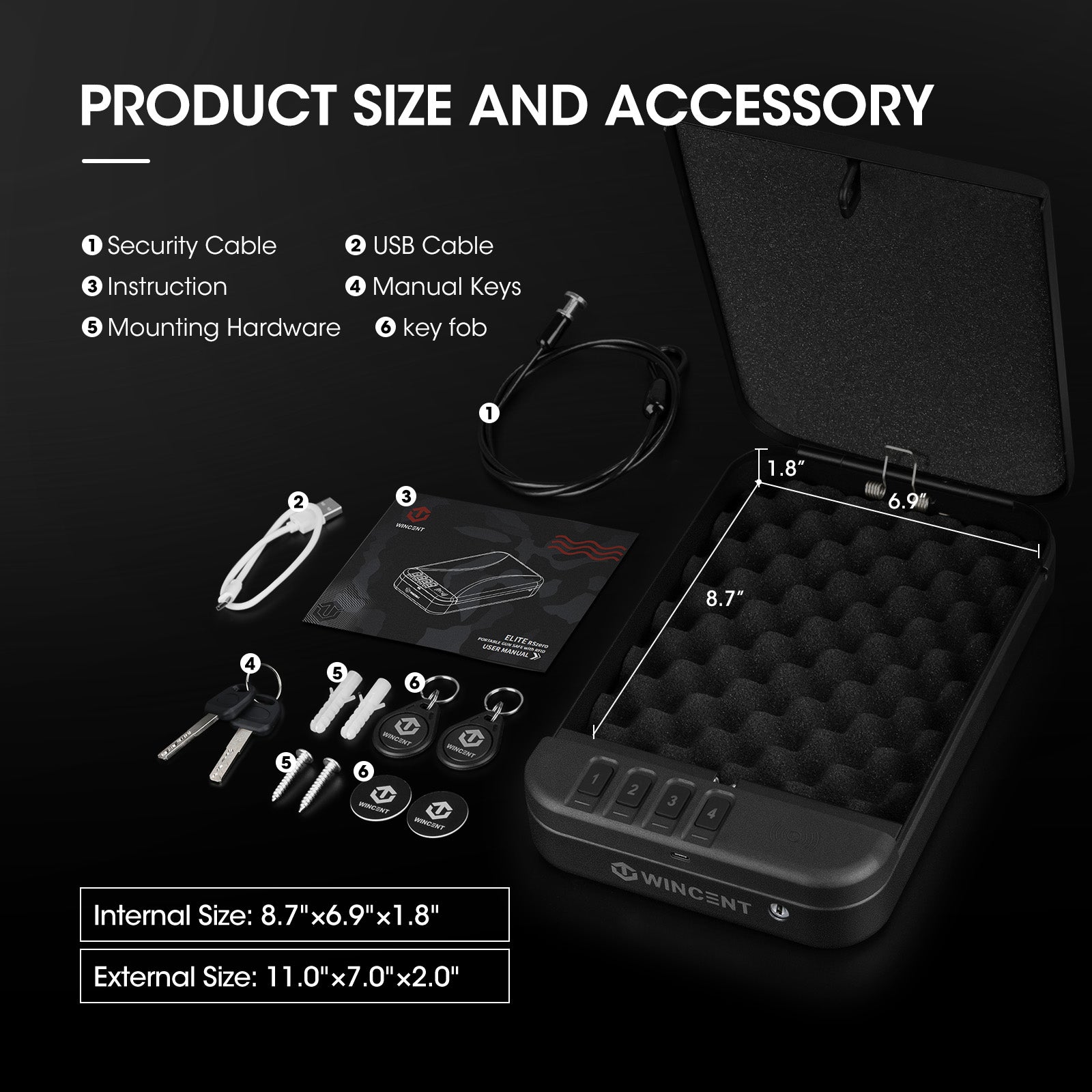 WINCENT Elite Portable Gun Safe with RFID & Key
