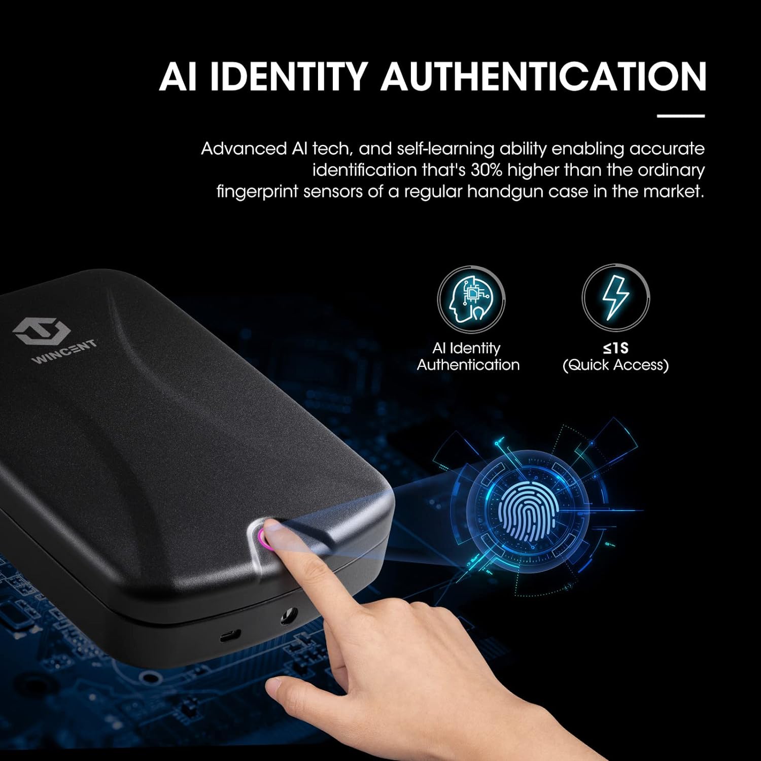 WINCENT Elite Portable Gun Safe with Emergency Type-C Lithium Battery & Override Key