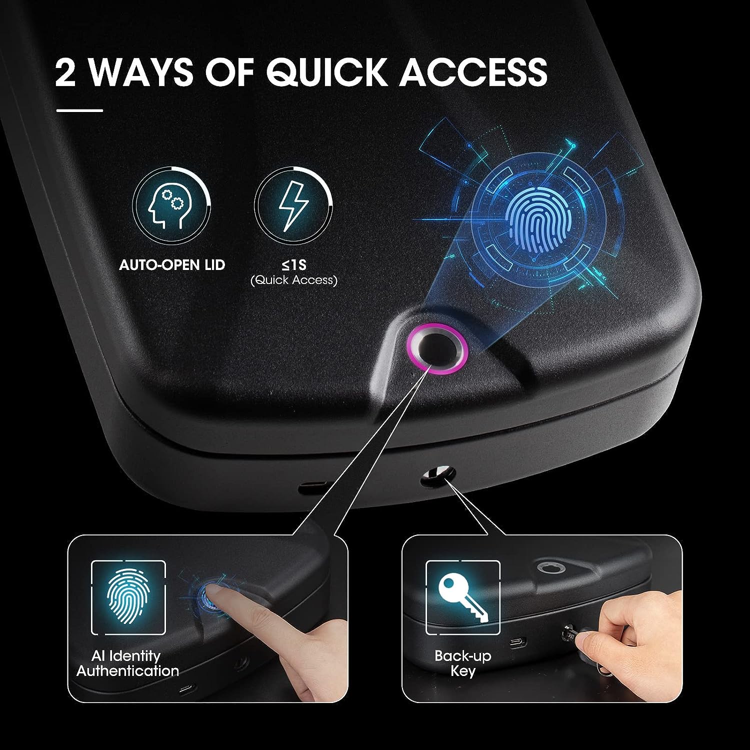 WINCENT Elite Portable Gun Safe with Emergency Type-C Lithium Battery & Override Key