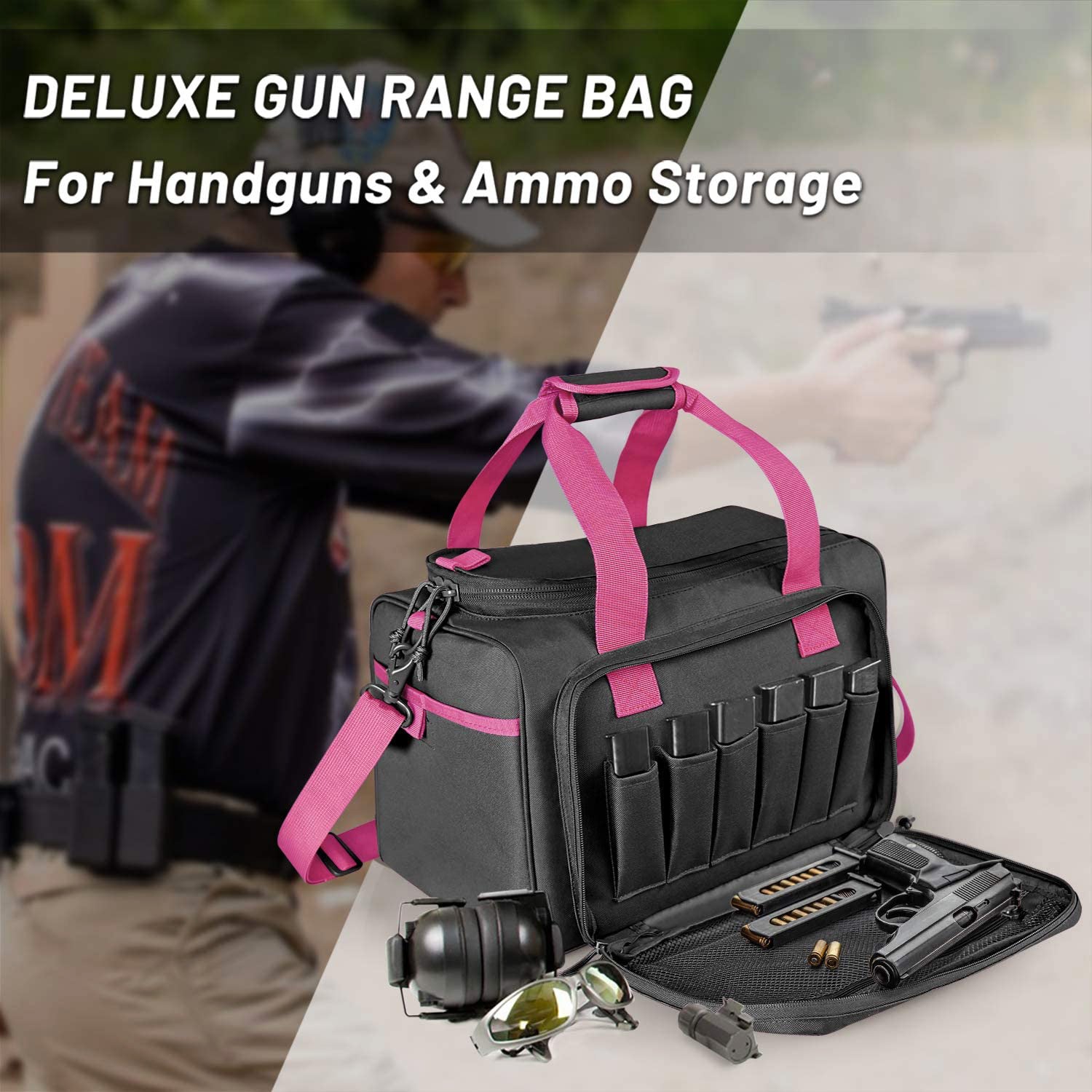 WINCENT Tactical Gun Range Bag for Handguns and Ammo - Pink