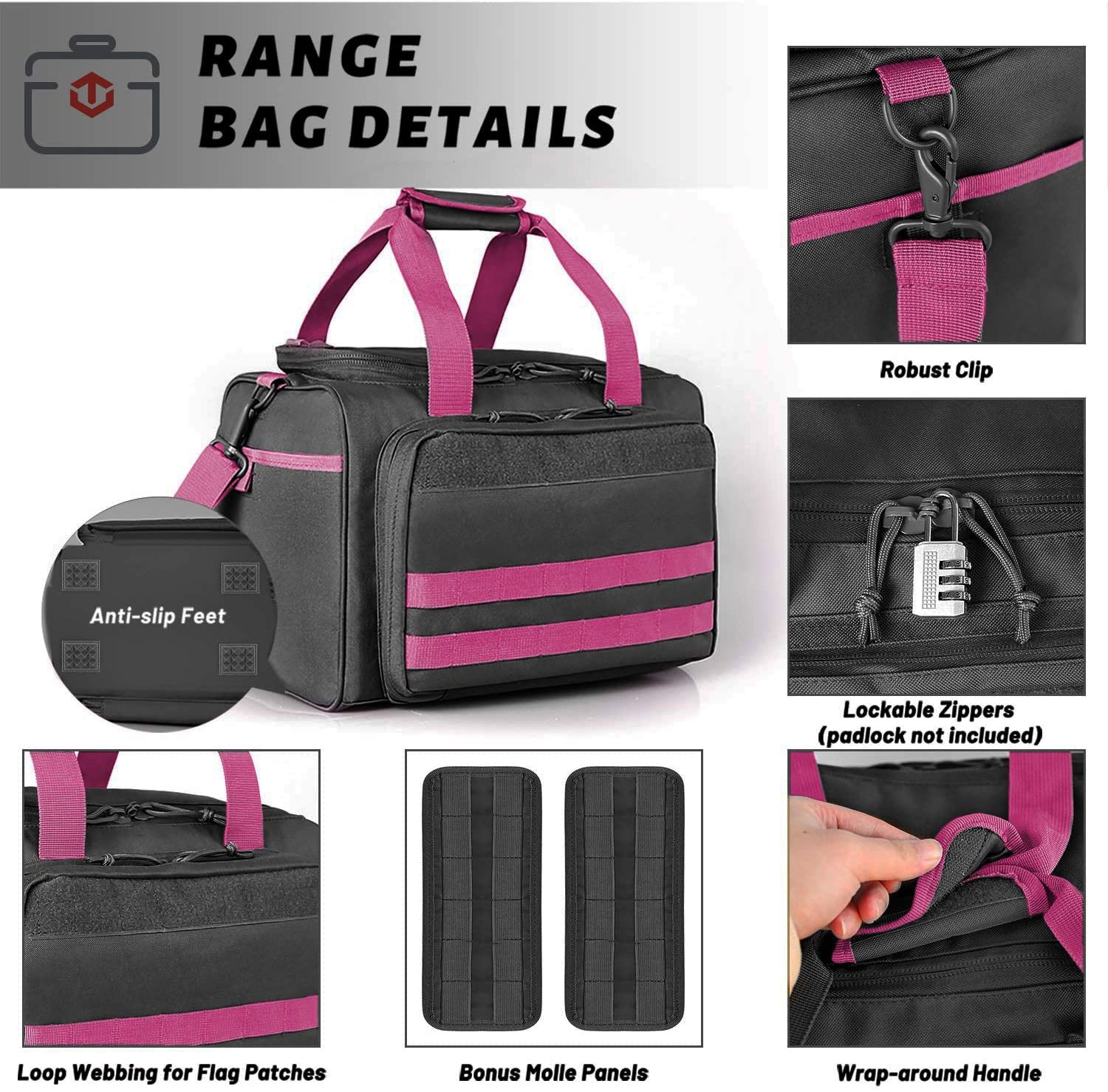 WINCENT Tactical Gun Range Bag for Handguns and Ammo - Pink