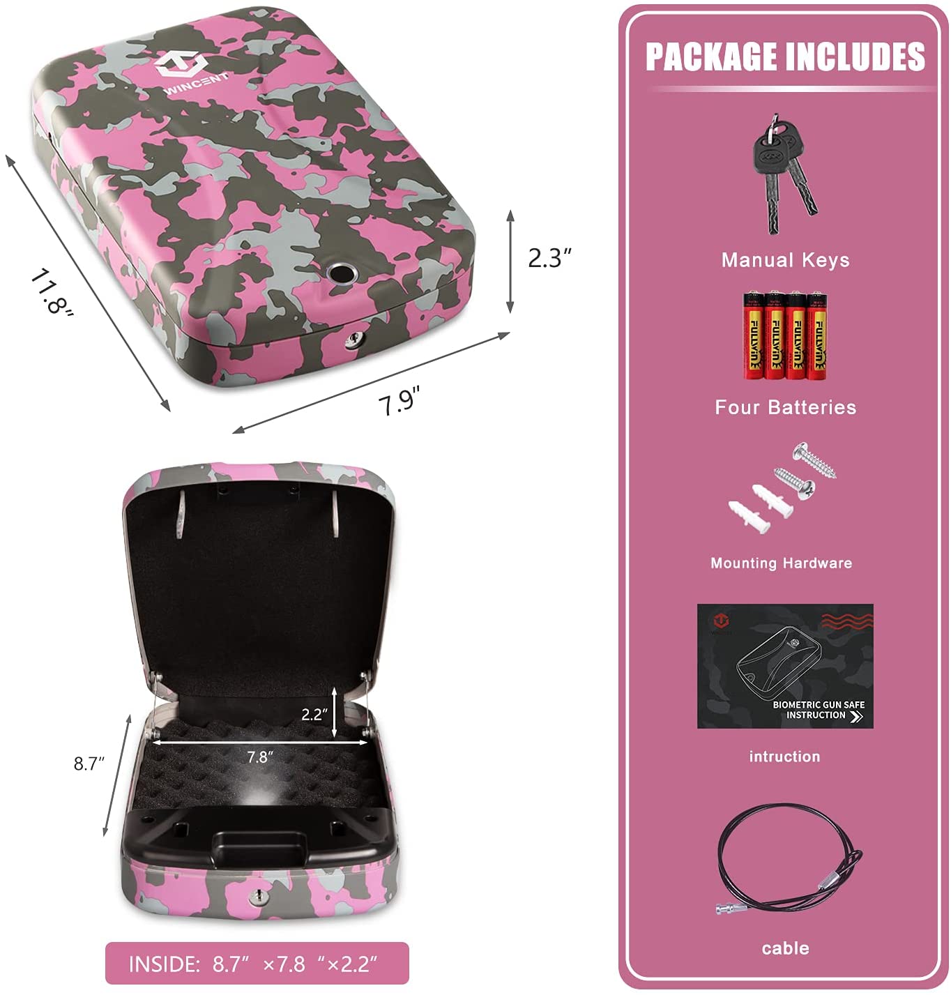 WINCENT Portable Gun Safe - Pink Camo