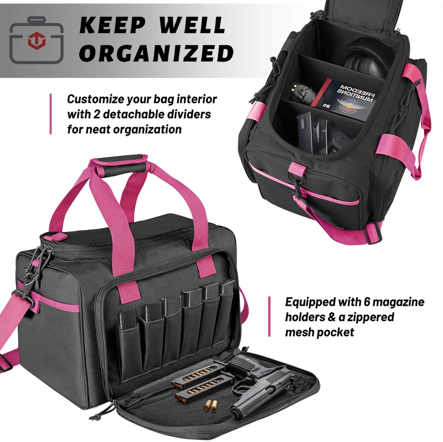 Wincent Tactical Gun Range Bag for Handguns and Ammo - Pink