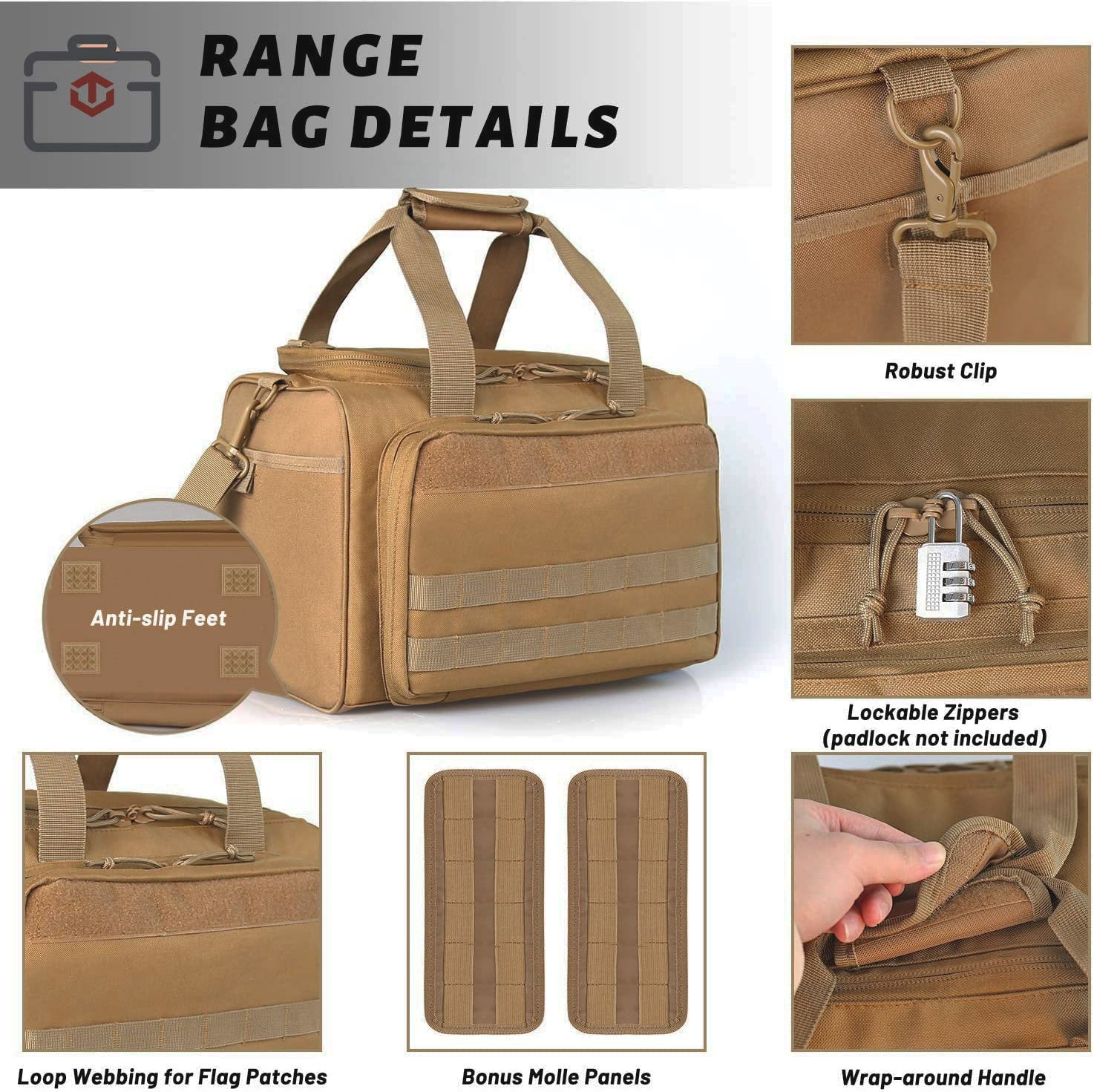 Valken Tactical Outdoor Range Bag - Tan, 15x12x10 Inches With Padded Dividers & Shoulder Strap