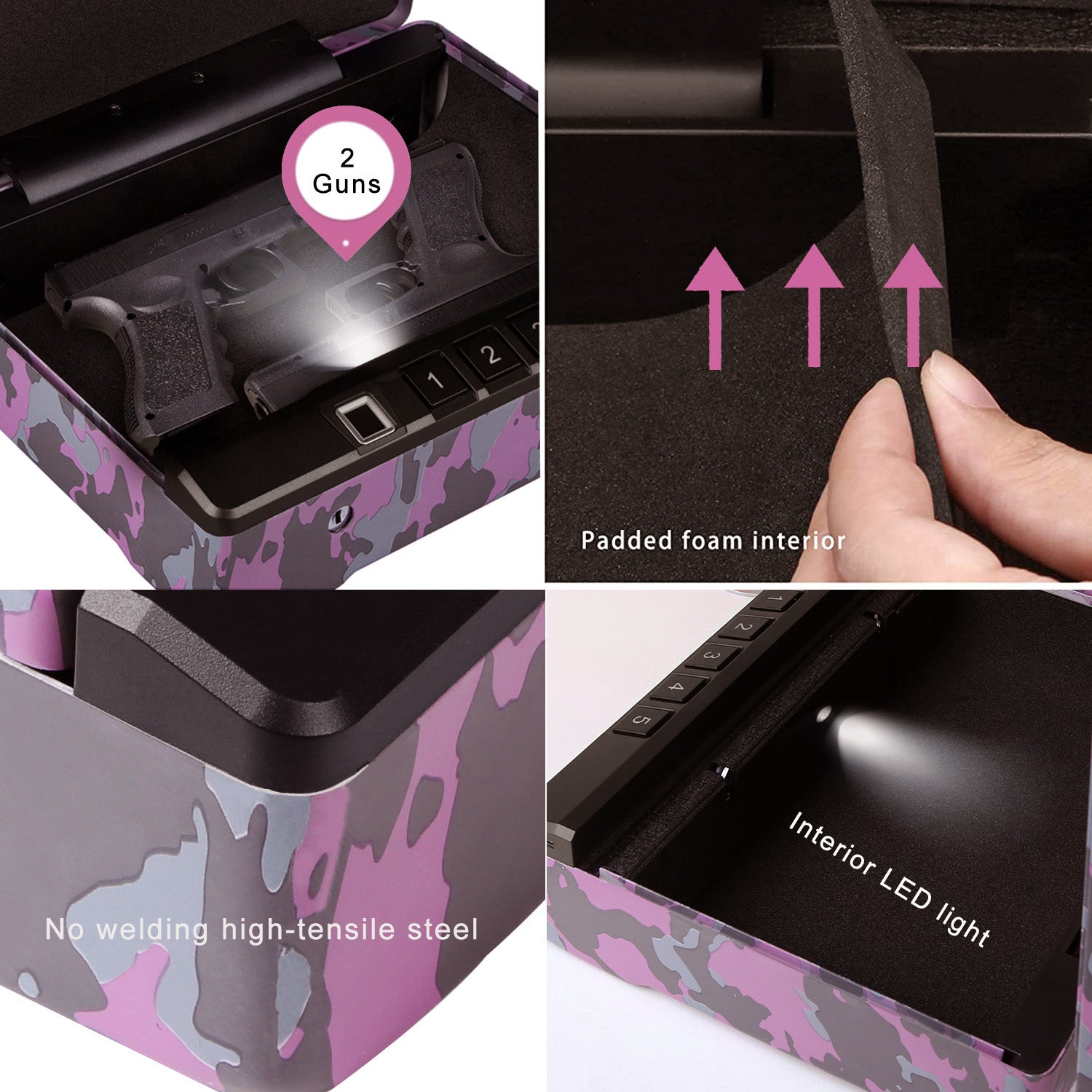 WINCENT Biometric Gun Safe for Pistols - Pink Camo