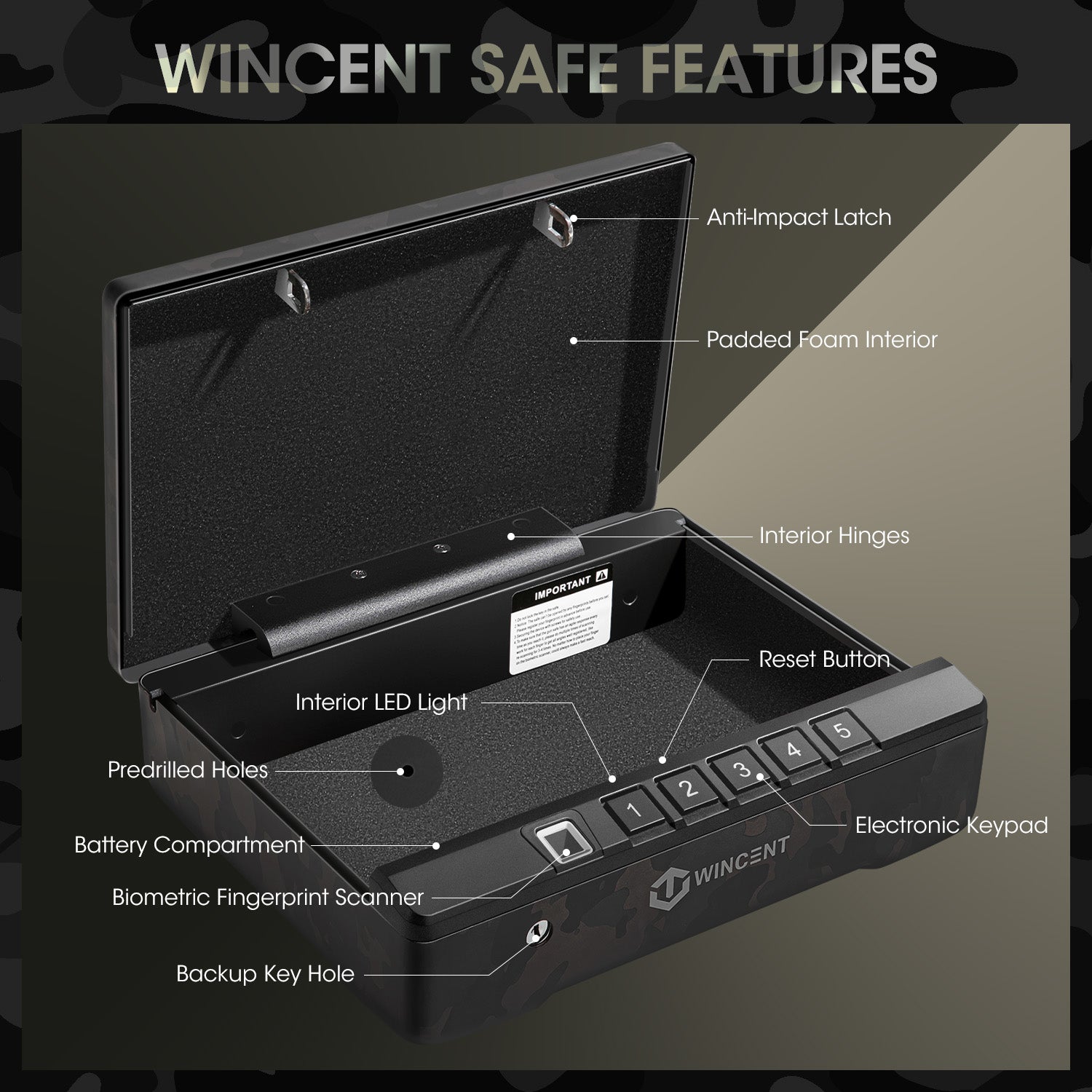 WINCENT Biometric Gun Safe for Pistols - Black Camo